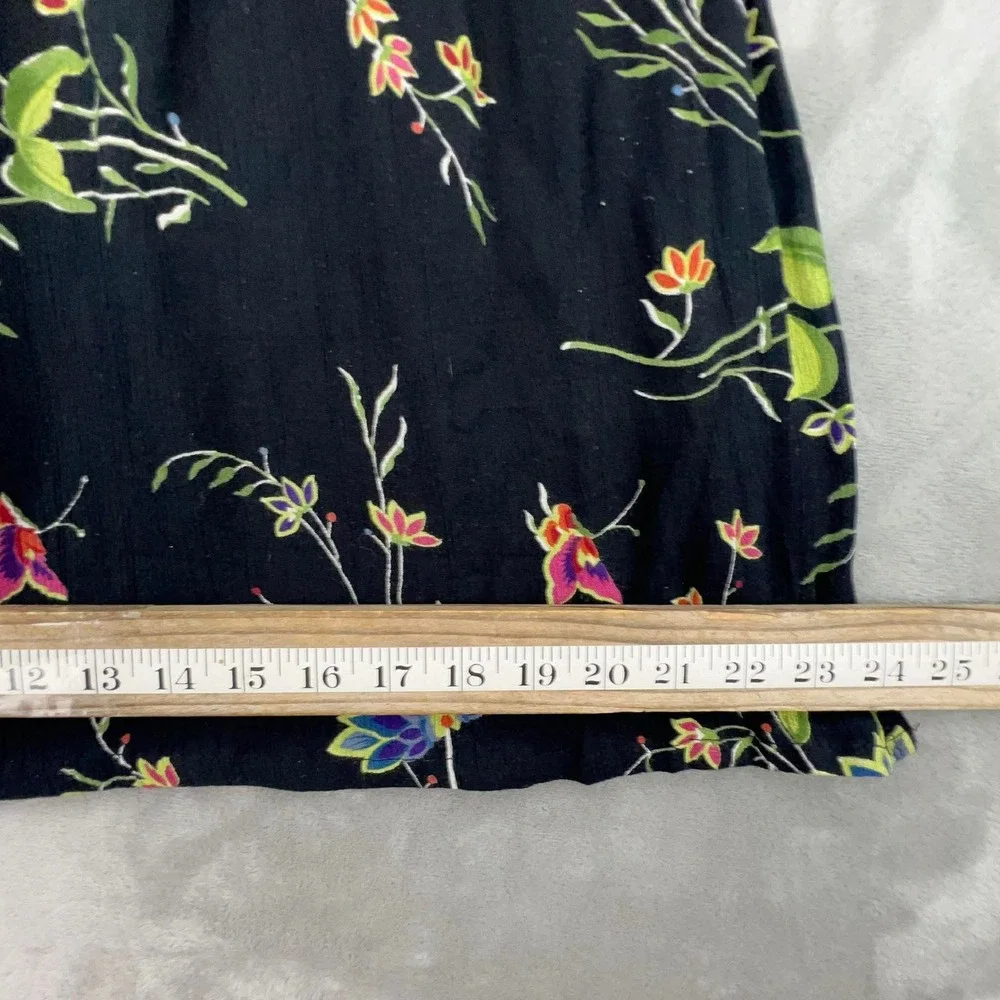 Japna Floral Midi Skirt Black Rayon‎ Elastic Waist Boho Butterfly Print Small